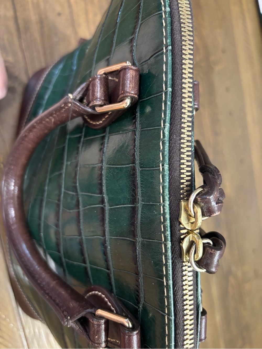 Dooney & Bourke Oakdale Zip Zip Satchel in Green Croc-Embossed Leather - Picture 7 of 15